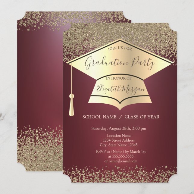 Gold Graduation Cap,Gold Diamonds Graduation Invitation (Front/Back)