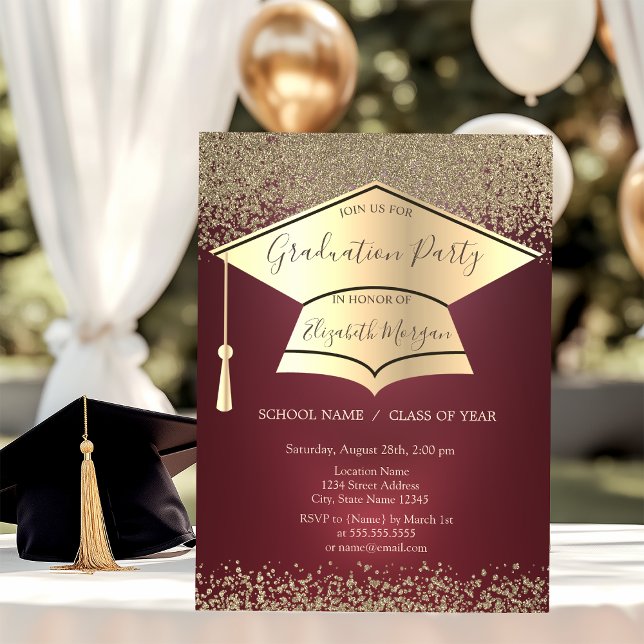 Gold Graduation Cap,Gold Diamonds Graduation Invitation (Creator Uploaded)