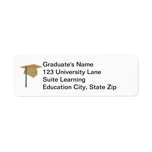 Gold Graduation Cap, Green Tassel Address Labels (Front)