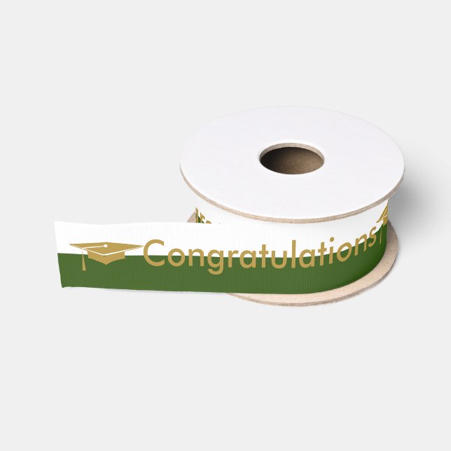 Gold Graduation Cap Green White School Colors Grosgrain Ribbon (Spool)