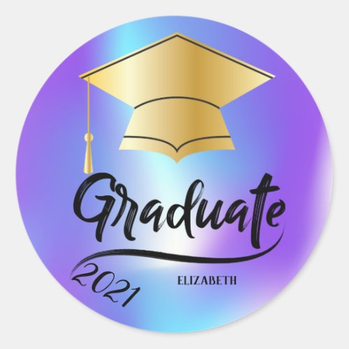 Gold Graduation CapHolographic  Classic Round Sticker
