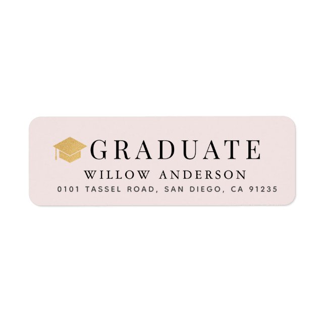 Gold Graduation Cap Minimalist Pink Address Label (Front)