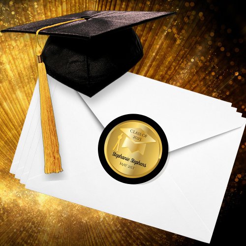 Gold Graduation Cap on Gold Gradient  Black Seal