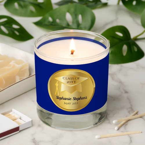 Gold Graduation Cap on Gold Gradient  Blue Seal Scented Candle