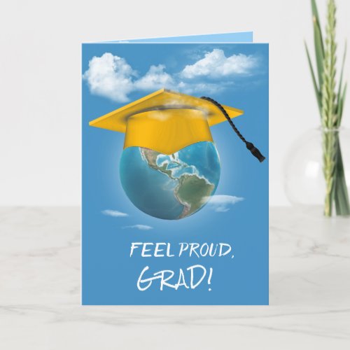 Gold Graduation Cap on Planet Earth Card