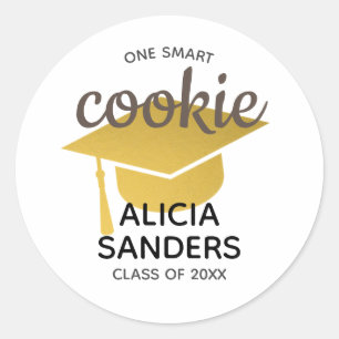 Gold Graduation Cap One Smart Cookie Graduate Classic Round Sticker