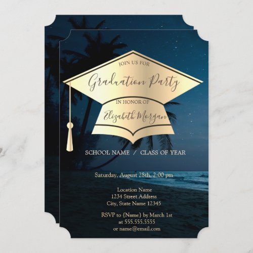 Gold Graduation CapPalms Graduation Invitation