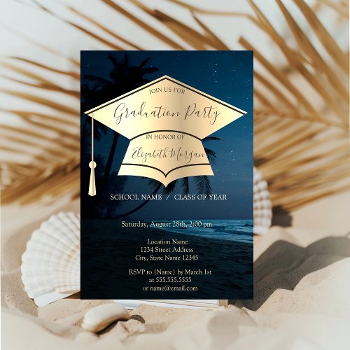 Gold Graduation CapPalms Graduation Invitation