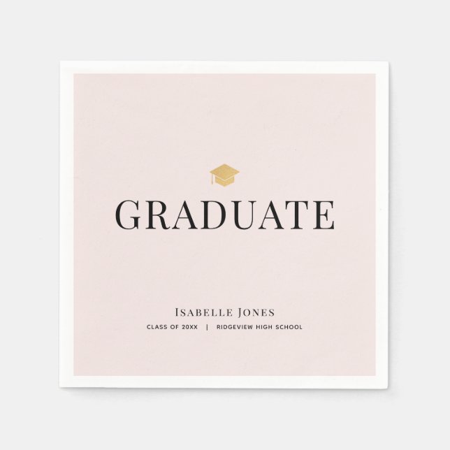 Gold Graduation Cap Pink Graduation Paper Napkins (Front)
