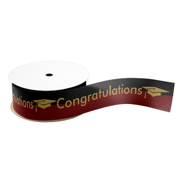Gold Graduation Cap Red Black School Colors Grosgrain Ribbon (Spool)
