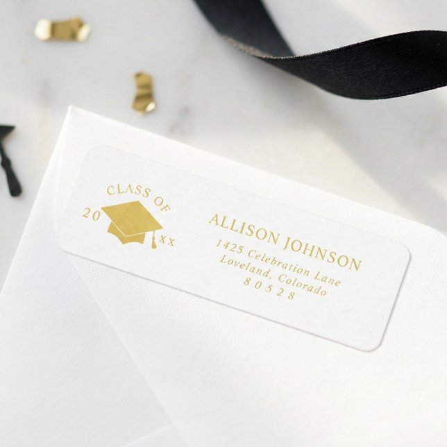 Gold Graduation Cap Return Address Label (Creator Uploaded)