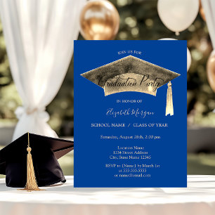 Gold Graduation Cap Tassel Blue Graduation  Invitation