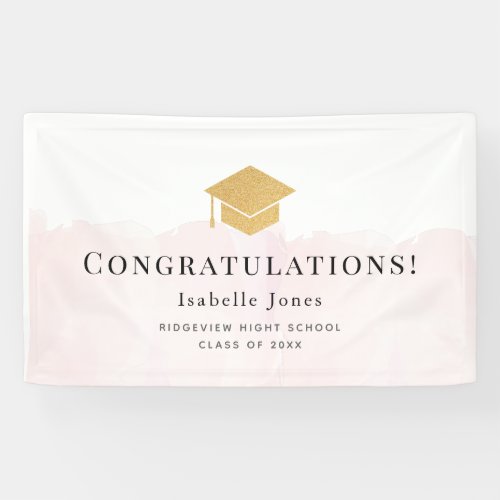 Gold Graduation Cap Watercolor Pink Graduation Banner