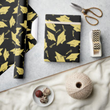 Gold Graduation Caps in the Air on Black Fun Party