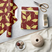 Gold Graduation Caps in the Air on Maroon Party