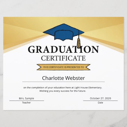 Gold Graduation Completion Certificate PDF