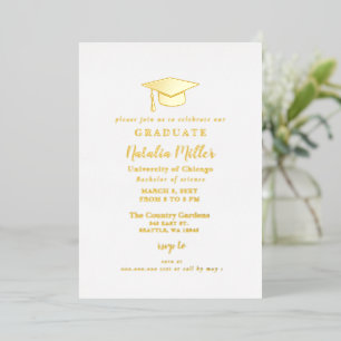 Gold Graduation Hat Simple Graduation Foil Invitation