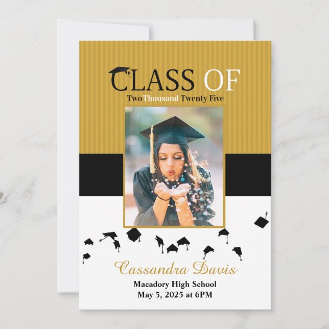 Gold Graduation Invitation with Photo (Front)