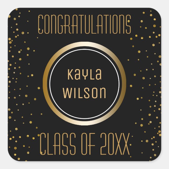 Gold Graduation Party Favor | Congratulations Square Sticker (Front)