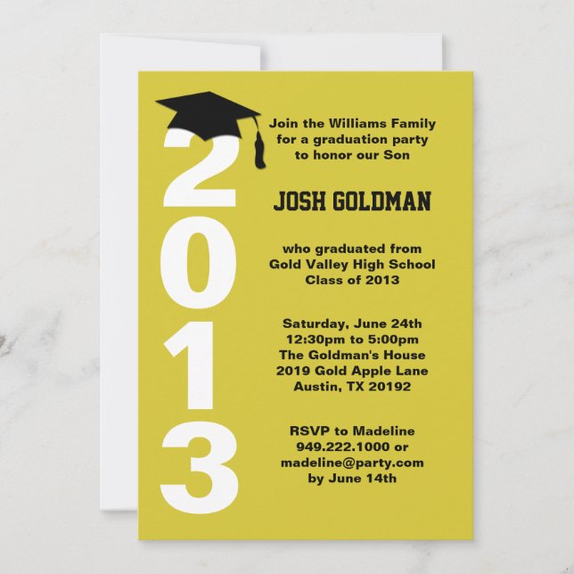 Gold Graduation Party Invitation Class of 2013 (Front)