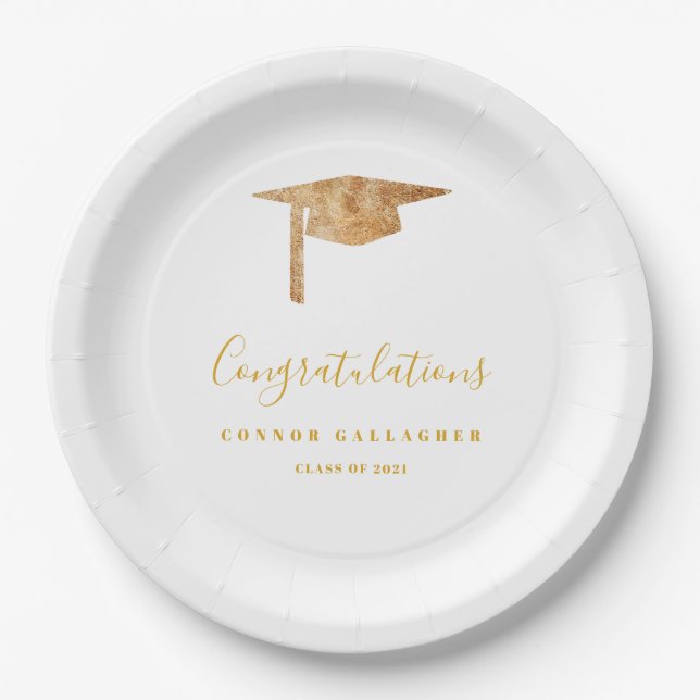 Gold Graduation Party Paper Plates (Front)