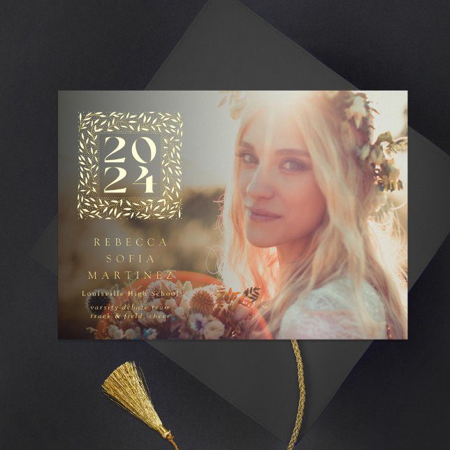 Gold Graduation Photo Class of 2024 Foil Invitation (Creator Uploaded)