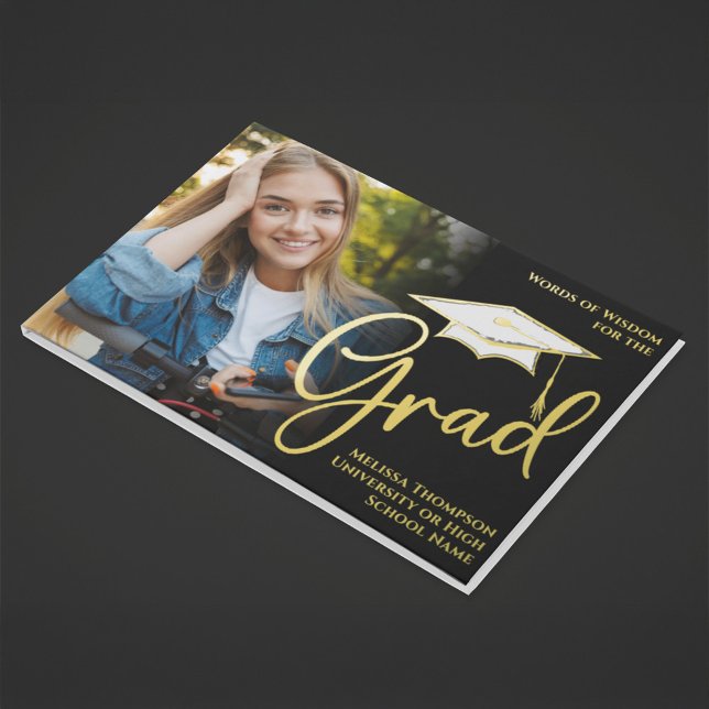 Gold Graduation Photo Collage Guest Book Foil Clas (Gold foil graduation photo guest book.)
