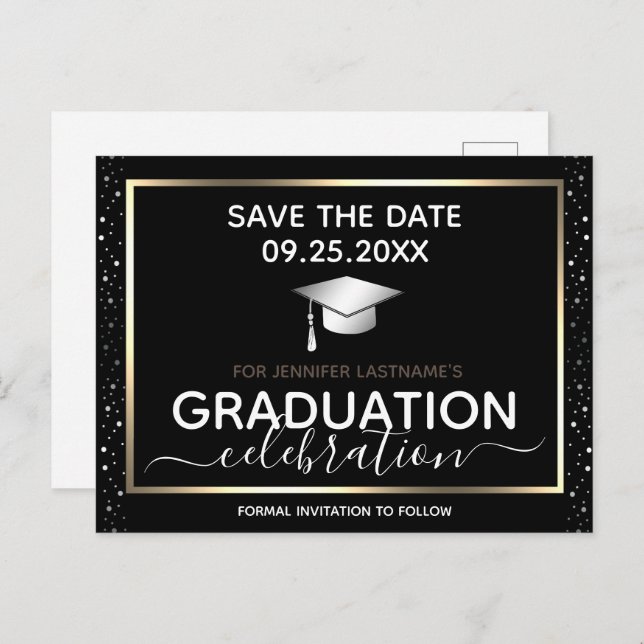 Gold Graduation Save the Date Invitation Postcard (Front/Back)
