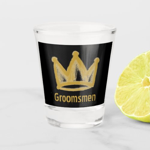 Gold graffiti crown grooms gift shot glass