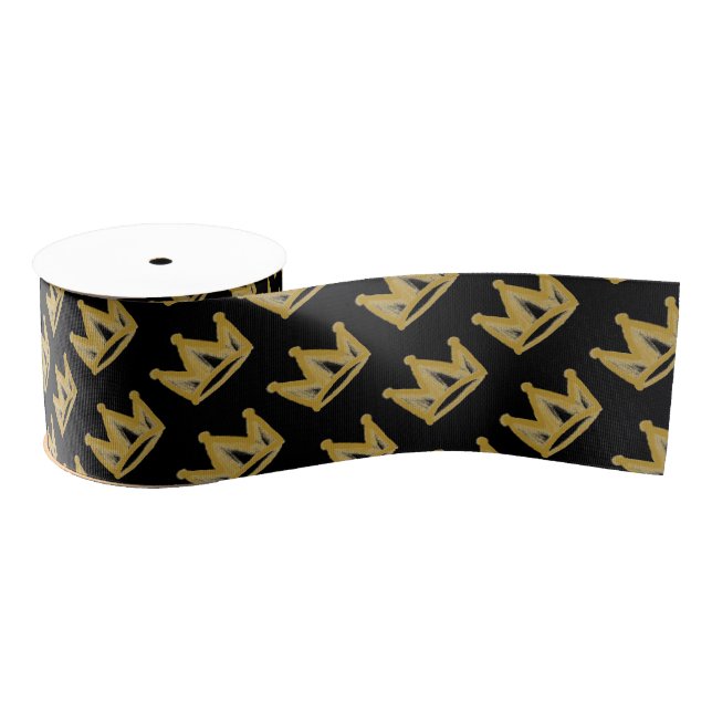 Gold graffiti crown  grosgrain ribbon (Spool)