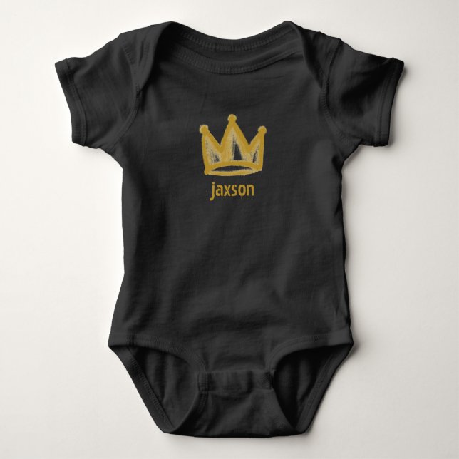 Gold graffiti crown with name baby bodysuit (Front)