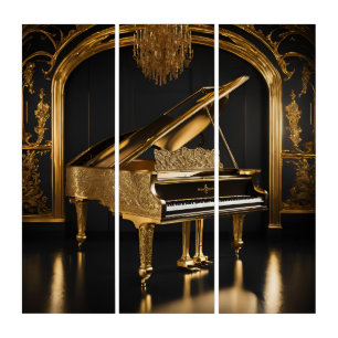 Gold Grand Piano in a Gold and Black Ballroom Triptych