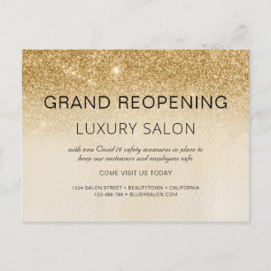 Gold Grand Reopening Glitter Luxury Hair Salon Announcement Postcard