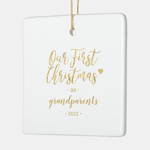 Gold Grandparents First Christmas Photo Ceramic Ornament
