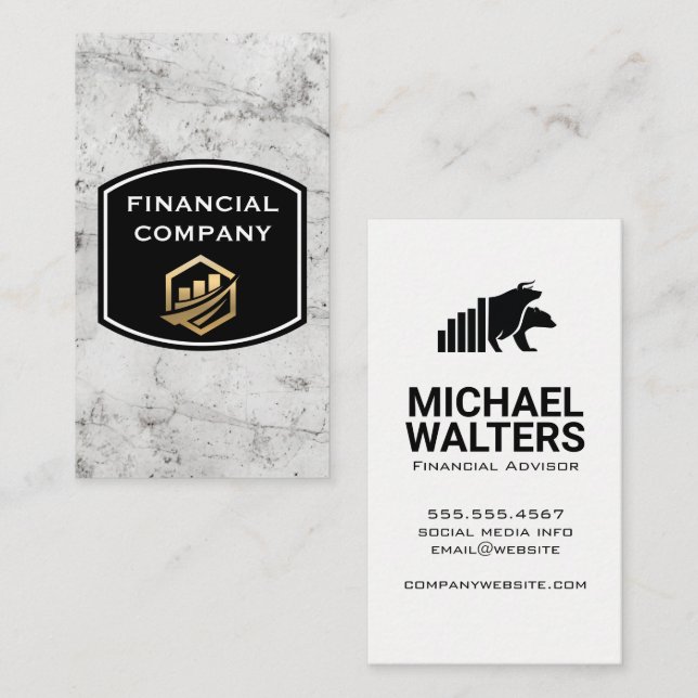 Gold Graph Bull Bear Logo | Marble Business Card (Front/Back)