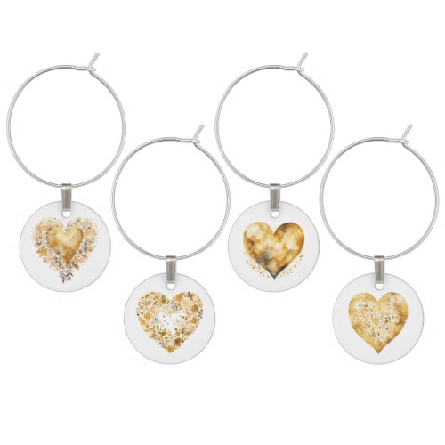Gold Graphic Hearts Assorted Wine Charms Tags