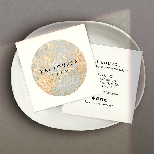  Gold Gray Abstract  Circle Square Business Card