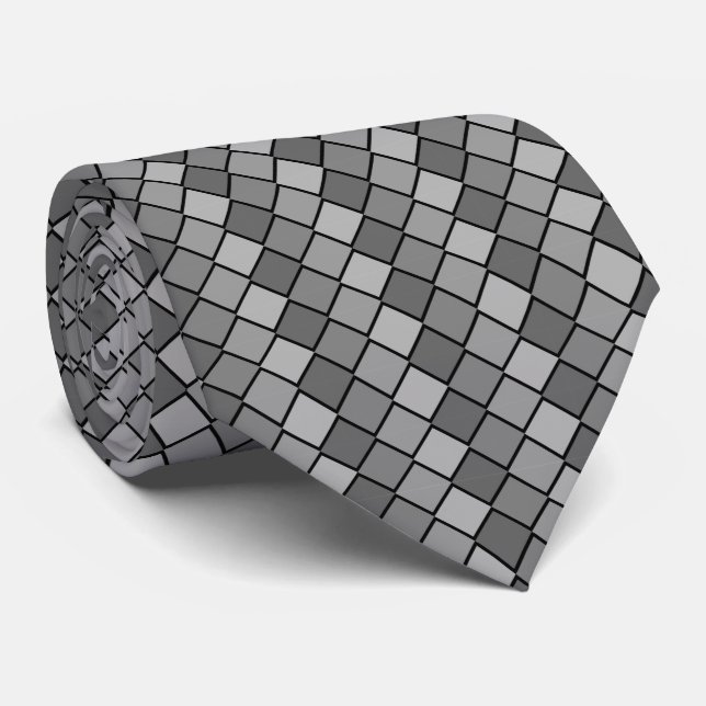 Gold, Gray and Black Checked Necktie (Rolled)