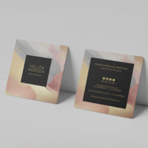 Gold, Gray and Rose-Gold Brushstrokes Square Business Card