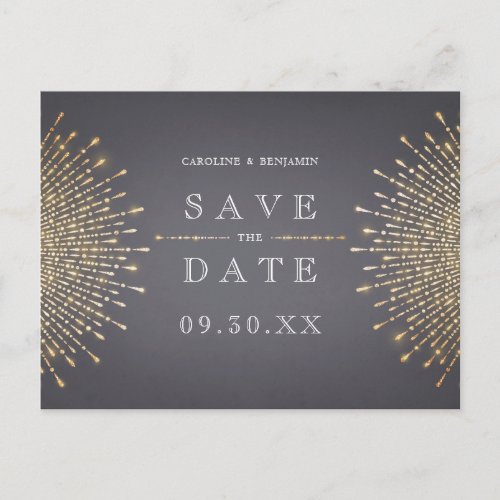 Gold gray art deco vintage wedding save the date announcement postcard