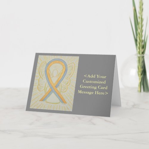 Gold  Gray Awareness Ribbon Angel Note Cards