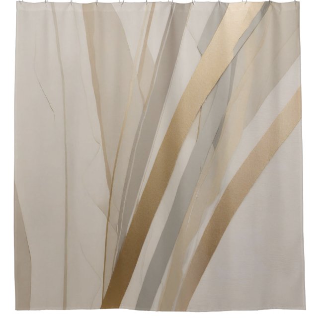 Gold Gray Beige Abstract Stripe Shower Curtain (Front)