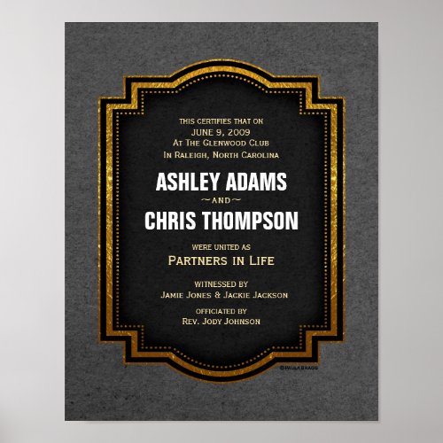 Gold Gray Black Alternative Wedding Certificate Poster
