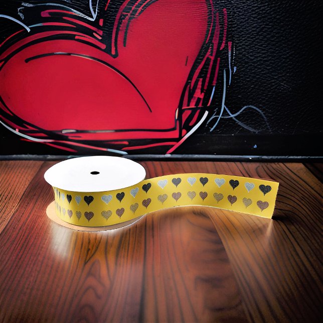 Gold Gray Black Brown Hearts Satin Ribbon (Creator Uploaded)