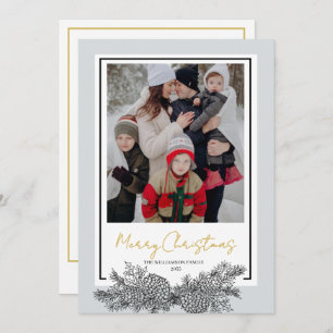 Gold Gray Black Modern Elegant Photo Christmas Holiday Card
