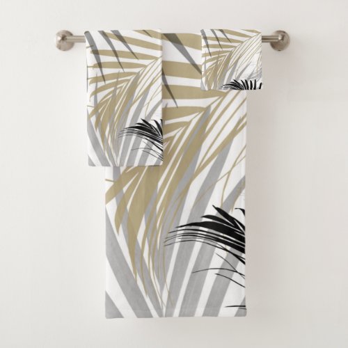 Gold Gray Black Palm Leaves Dream _ Cali Summer Vi Bath Towel Set