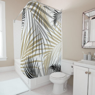 Gold Gray Black Palm Leaves Dream - Cali Summer Vi Shower Curtain
