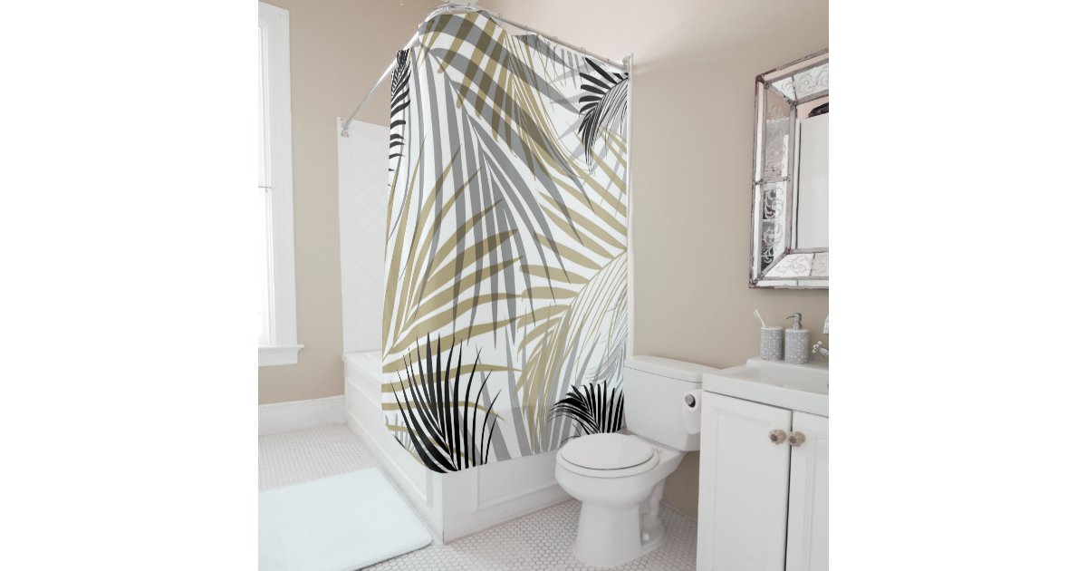 Gold Gray Black Palm Leaves Dream Cali Summer Vi Shower Curtain Zazzle Com Gold Gray Black Palm Leaves Dream, Black Palm Leaf Shower Curtain