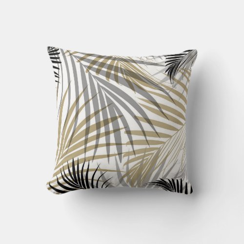 Gold Gray Black Palm Leaves Dream _ Cali Summer Vi Throw Pillow