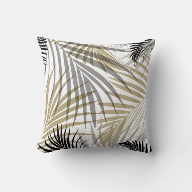 Gold Gray Black Palm Leaves Dream - Cali Summer Vi Throw Pillow (Front)